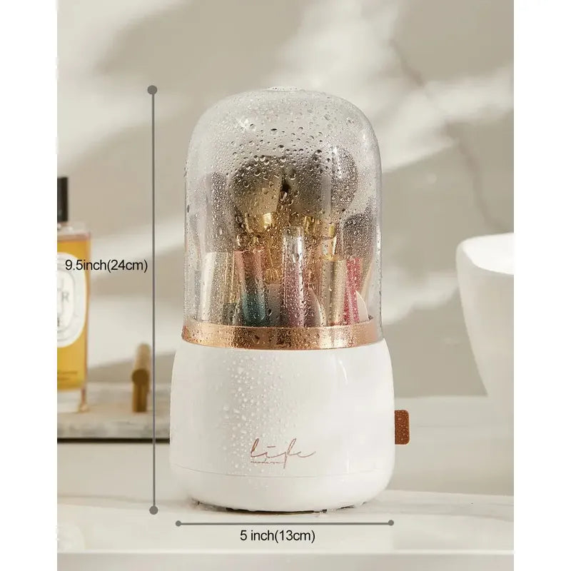Organizador Giratorio Para Brochas De Maquillaje Con Tapa Blanco