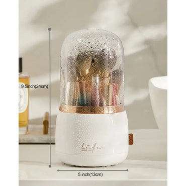Organizador Giratorio Para Brochas De Maquillaje Con Tapa Blanco