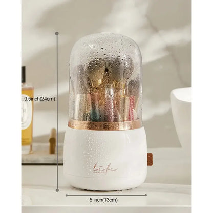 Organizador Giratorio Para Brochas De Maquillaje Con Tapa Blanco