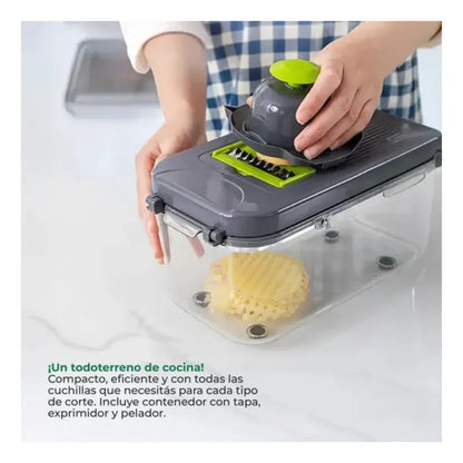 Mandolina Rallador Cortador Rápido De Verduras/frutas Con Manija 22 Pcs Multifuncion Gastromena Gris