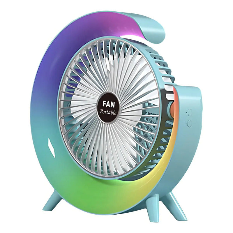 Mini Ventilador De Escritorio Portátil Irm Con Luz Led Multicolor Y Carga Usb 23.5 Cm 50hz/60hz Blanco Abs 3
