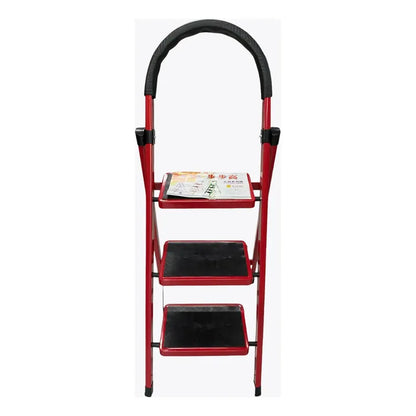Escalera 3 Escalones Antideslizante Plegable Aluminio Rojo