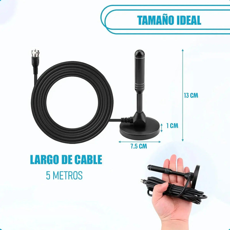 Antena Digital Para Tv De Exterior E Interior, Con Cable De 5 M Negro