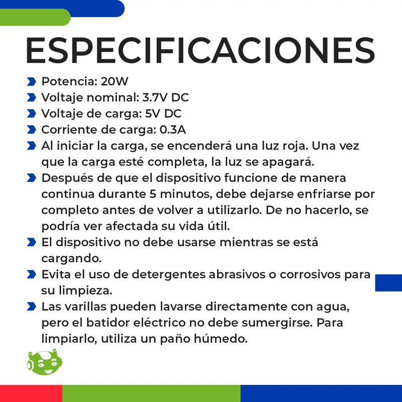 Mini Batidora De Mano 2 En 1 Recargable Inalámbrica Usb Slim Company Batidor Eléctrico Para Huevos Cremas Color Azul 50/60 Hz
