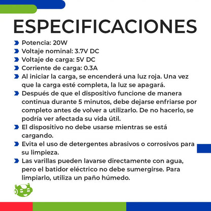 Mini Batidora De Mano 2 En 1 Recargable Inalámbrica Usb Slim Company Batidor Eléctrico Para Huevos Cremas Color Azul 50/60 Hz