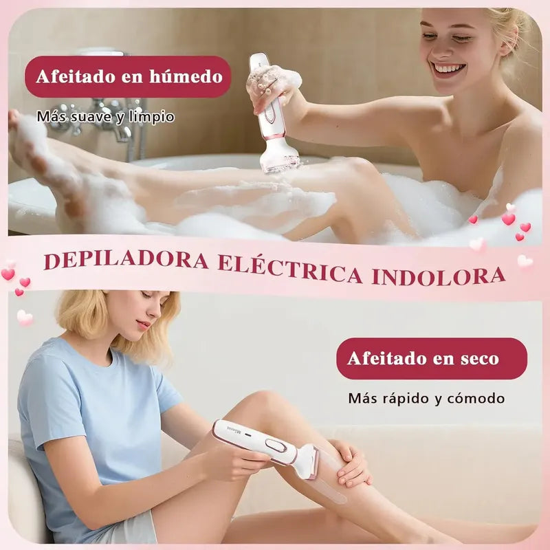 Depiladora Electrica Mujer, 4 En 1 Rasuradora Mujer Portátil Sin Dolor, Afeitadora Femenina Usb Recargable, Impermeable Ipx7, Apto Para Bikini, Axilas, Brazos Y Facial Blanco