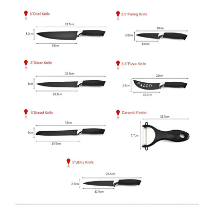 Set Cuchillos De Cocina Acero Inoxidable Antibacterial 7pcs Negro