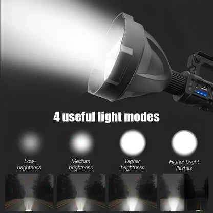 Foco Linterna Led Usb Recargable + Tripode Largo Alcance Color De La Linterna Negro Color De La Luz Frío