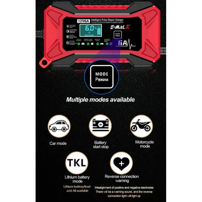 Cargador Inteligente Baterías 12v Autos Y Motos 6a Pantalla Digital