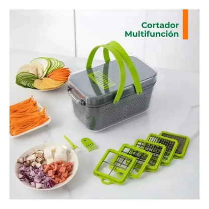 Mandolina Rallador Cortador Rápido De Verduras/frutas Con Manija 22 Pcs Multifuncion Gastromena Gris
