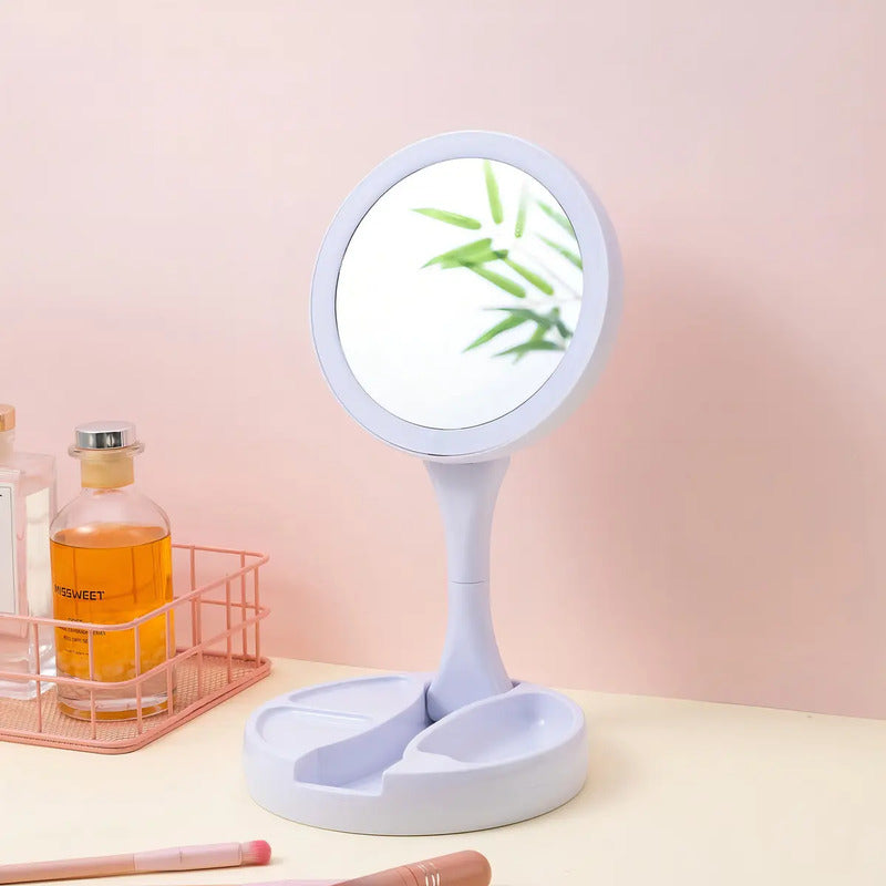 Espejo Con Luz Led Para Maquillaje Plegable + Aumento X 10 Telotenemos Espejo Redondo Circular Giratorio Para Maquillaje Blanco