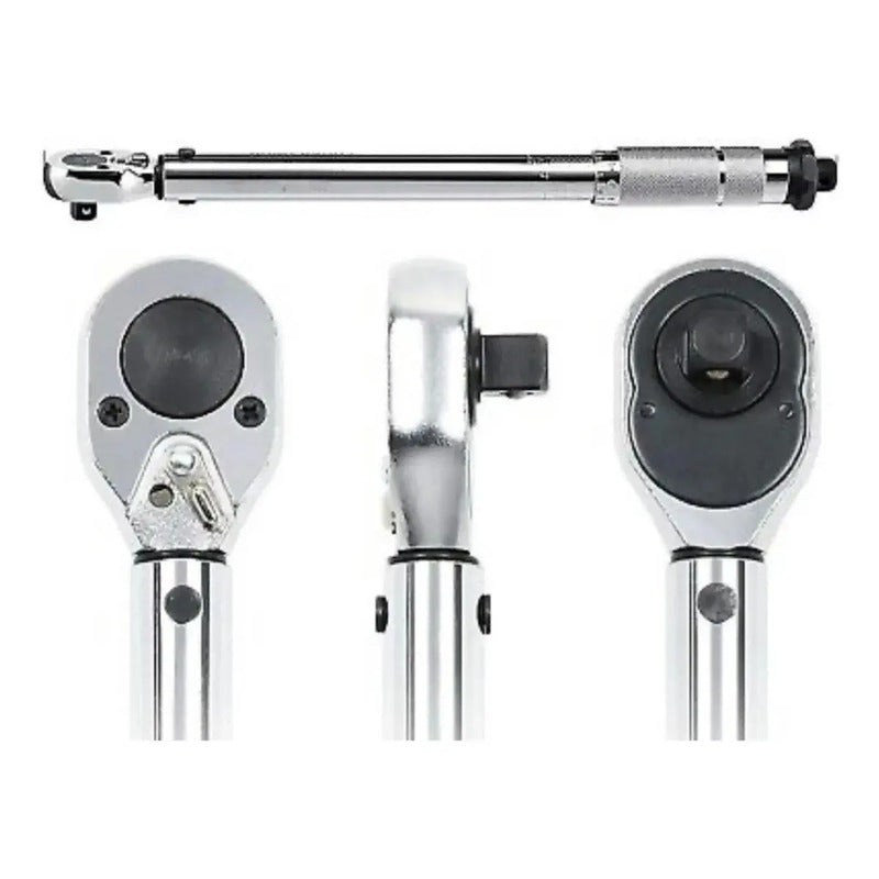 Torquímetro Profesional 1/2 Traba Regulable Precisión 2.9 A 21 Kg Herramienta Ajuste Torque Con Estuche Mecánico Taller Auto Moto Automotriz Trinquete Seguro Medidor Cromado Fijo Plateado