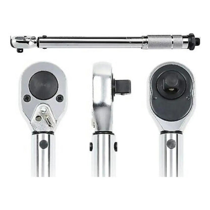 Torquímetro Profesional 1/2 Traba Regulable Precisión 2.9 A 21 Kg Herramienta Ajuste Torque Con Estuche Mecánico Taller Auto Moto Automotriz Trinquete Seguro Medidor Cromado Fijo Plateado