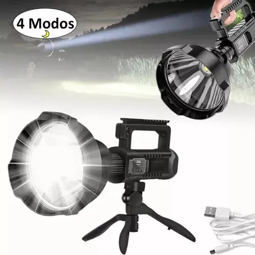 Foco Linterna Led Usb Recargable + Tripode Largo Alcance Color De La Linterna Negro Color De La Luz Frío
