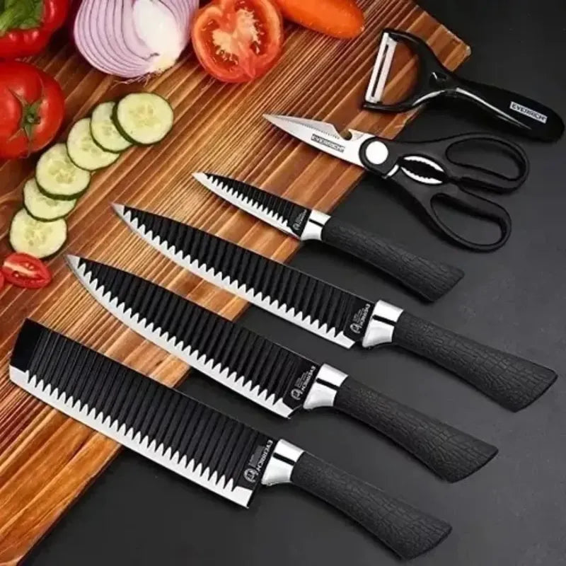 Set De Cuchillos Cocina Profesional Multiuso Tijera+pelador Negro