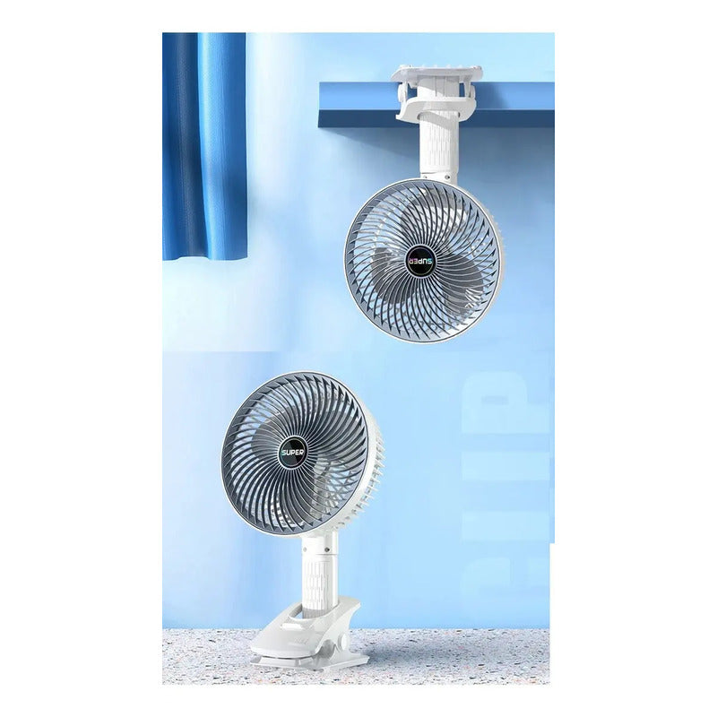 Miniventilador Super Usb Con Clip Silencioso 3 Velocidades Acero Blanco 49 Cm Plástico