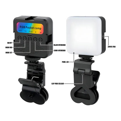Luz Led Recargable Mushovi Qx-16 Foco Rgb Para Selfies Y Videos 1800mah Negro