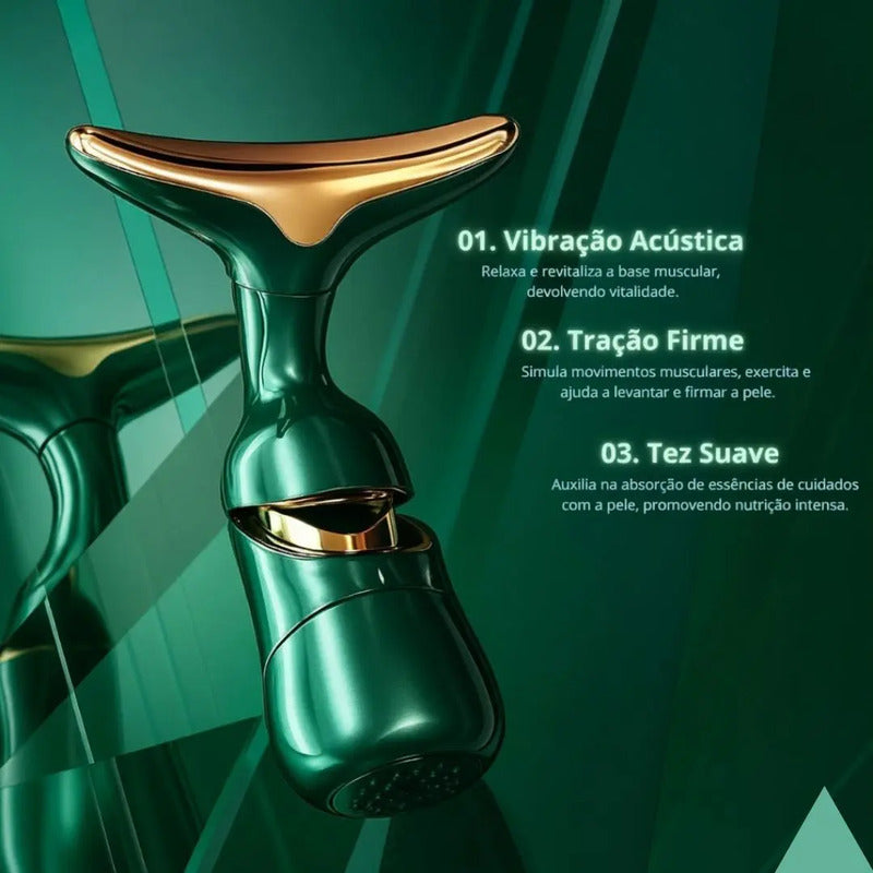 Masajeador Facial 3 En 1 Vibración Antiarrugas Recargable Verde Epsilon Verde Oscuro
