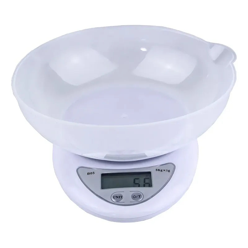 Pesa Digital Mini Gramera Recipiente Bowl Cocina 5 Kilos 1gr Capacidad Máxima 5 Kg Color Blanca Blanco