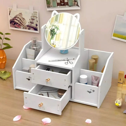 Organizador Maquillaje Espejo Con Orejas De Gato Color Blanco