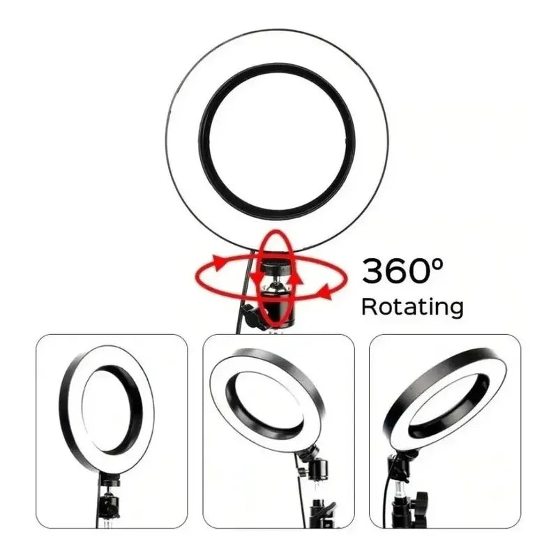 Anillo Aro Luz Led Fotografía 26 Cm + Trípode Ajustable Estructura Negro Luz Blanco Frío