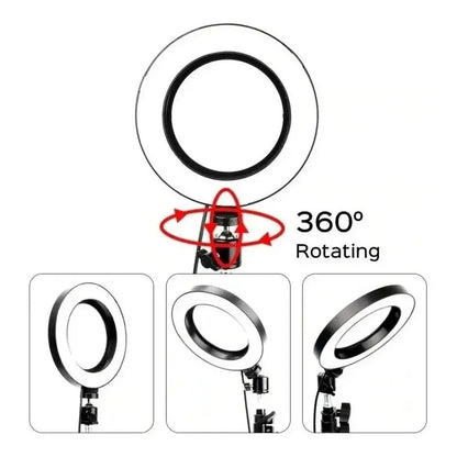 Anillo Aro Luz Led Fotografía 26 Cm + Trípode Ajustable Estructura Negro Luz Blanco Frío