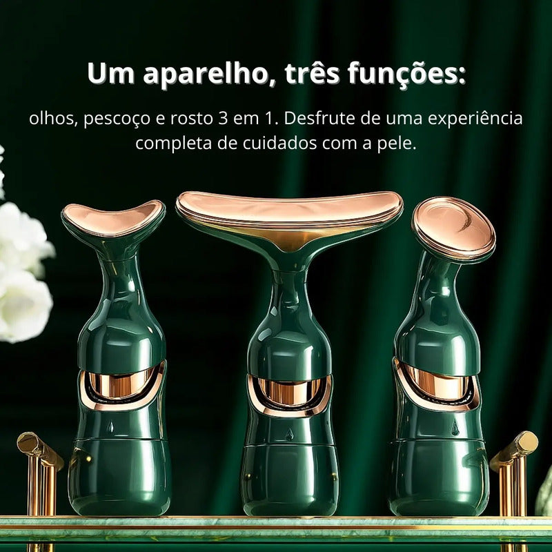 Masajeador Facial 3 En 1 Vibración Antiarrugas Recargable Verde Epsilon Verde Oscuro