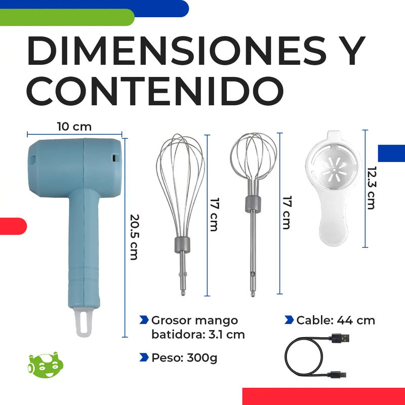 Mini Batidora De Mano 2 En 1 Recargable Inalámbrica Usb Slim Company Batidor Eléctrico Para Huevos Cremas Color Azul 50/60 Hz