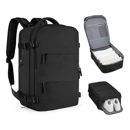 Mochila De Viaje Moderna Con Vial Para Zapatos Color Negro Diseño De La Tela Lisa