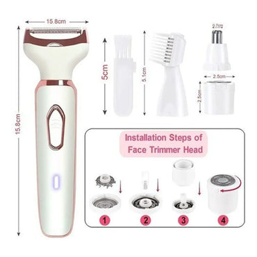 Depiladora Electrica Mujer, 4 En 1 Rasuradora Mujer Portátil Sin Dolor, Afeitadora Femenina Usb Recargable, Impermeable Ipx7, Apto Para Bikini, Axilas, Brazos Y Facial Blanco