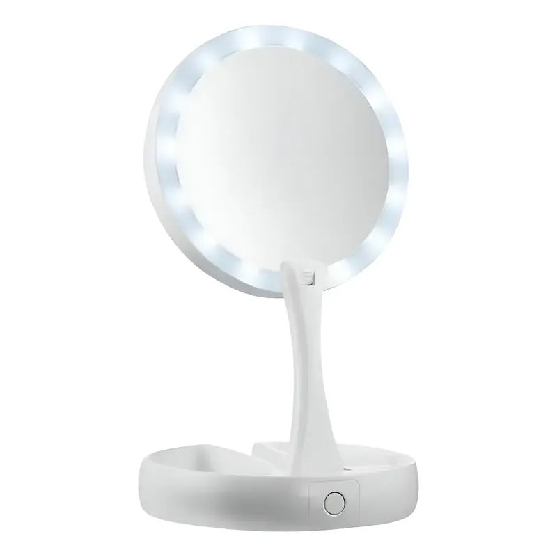 Espejo Con Luz Led Para Maquillaje Plegable + Aumento X 10 Telotenemos Espejo Redondo Circular Giratorio Para Maquillaje Blanco