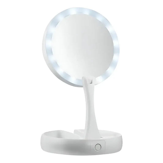 Espejo Con Luz Led Para Maquillaje Plegable + Aumento X 10 Telotenemos Espejo Redondo Circular Giratorio Para Maquillaje Blanco
