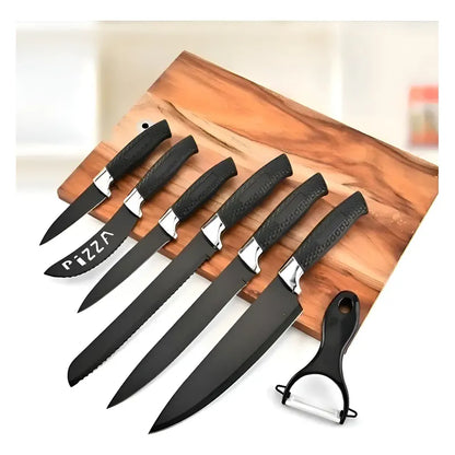 Set Cuchillos De Cocina Acero Inoxidable Antibacterial 7pcs Negro