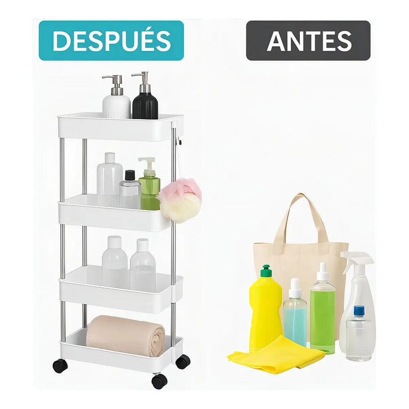 Estante Organizador 4 Niveles Con Ruedas Tecnishop Cocina Baño Oficina Blanco