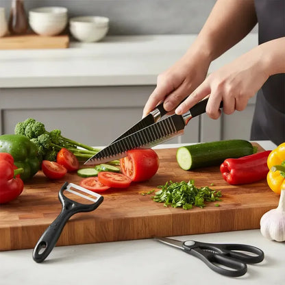 Set De Cuchillos Cocina Profesional Multiuso Tijera+pelador Negro
