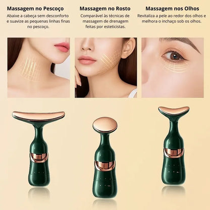 Masajeador Facial 3 En 1 Vibración Antiarrugas Recargable Verde Epsilon Verde Oscuro