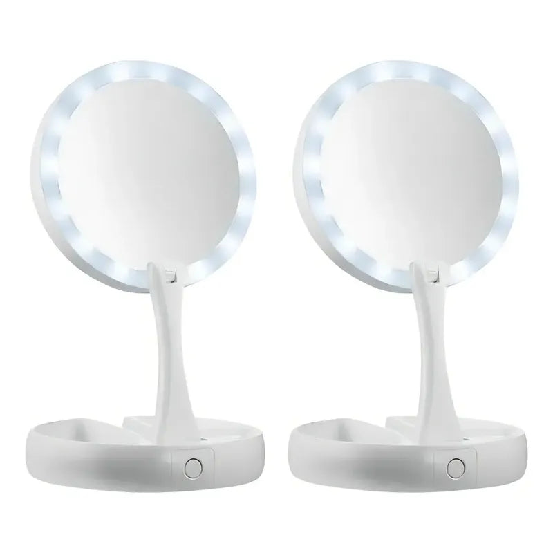 Espejo Con Luz Led Para Maquillaje Plegable + Aumento X 10 Telotenemos Espejo Redondo Circular Giratorio Para Maquillaje Blanco