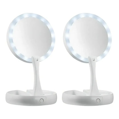 Espejo Con Luz Led Para Maquillaje Plegable + Aumento X 10 Telotenemos Espejo Redondo Circular Giratorio Para Maquillaje Blanco