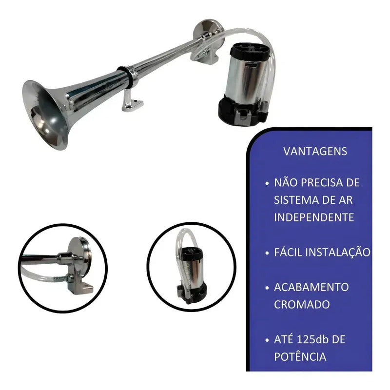 Marine Horn 45 Con Cuerno De Acero Inoxidable Cromado, 12 V, Camión, Barco, Autobús, Entre Otros, Con Compresor Cromo