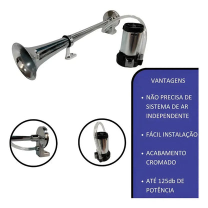 Marine Horn 45 Con Cuerno De Acero Inoxidable Cromado, 12 V, Camión, Barco, Autobús, Entre Otros, Con Compresor Cromo