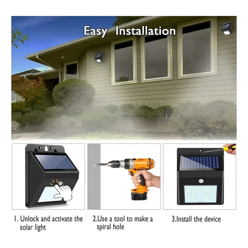 Foco Led Solar 30 Led Con Sensor Movimiento Exterior /003221 Color De La Carcasa Negro Color De La Luz Blanco Frío