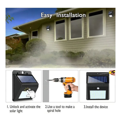 Foco Led Solar 30 Led Con Sensor Movimiento Exterior /003221 Color De La Carcasa Negro Color De La Luz Blanco Frío