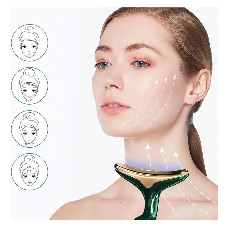 Masajeador Facial 3 En 1 Vibración Antiarrugas Recargable Verde Epsilon Verde Oscuro