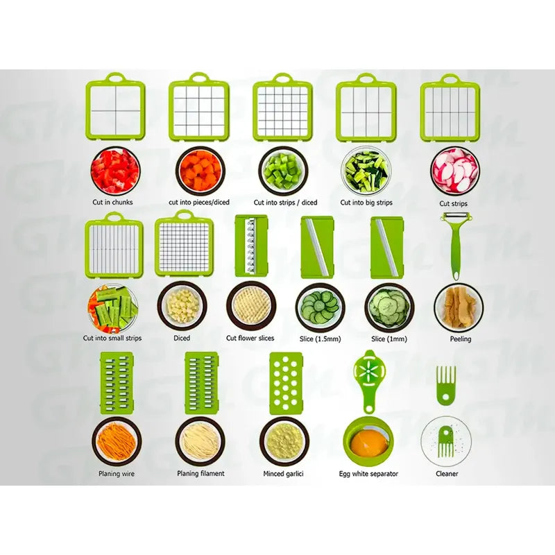 Mandolina Rallador Cortador Rápido De Verduras/frutas Con Manija 22 Pcs Multifuncion Gastromena Gris