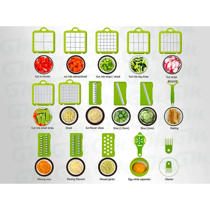 Mandolina Rallador Cortador Rápido De Verduras/frutas Con Manija 22 Pcs Multifuncion Gastromena Gris