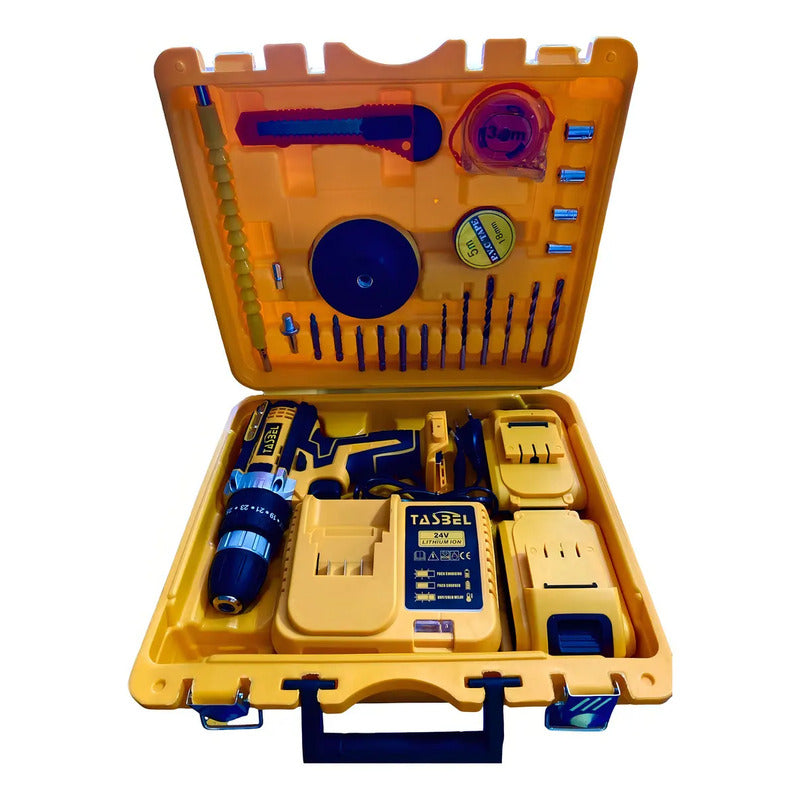 Taladro 24v Inalámbrico Recargable + 2 Baterias Color Amarillo Frecuencia 59-80