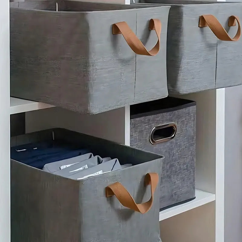 Kit 6 Cajas Organizadoras Multiusos Apilables De Tela Y Metal Gris Liso