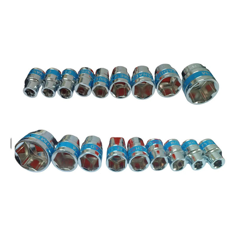 Juego Dados Chicharra 1/2'' Asaki 20 Piezas Acero Cromo Vanadio Plateado