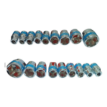 Juego Dados Chicharra 1/2'' Asaki 20 Piezas Acero Cromo Vanadio Plateado