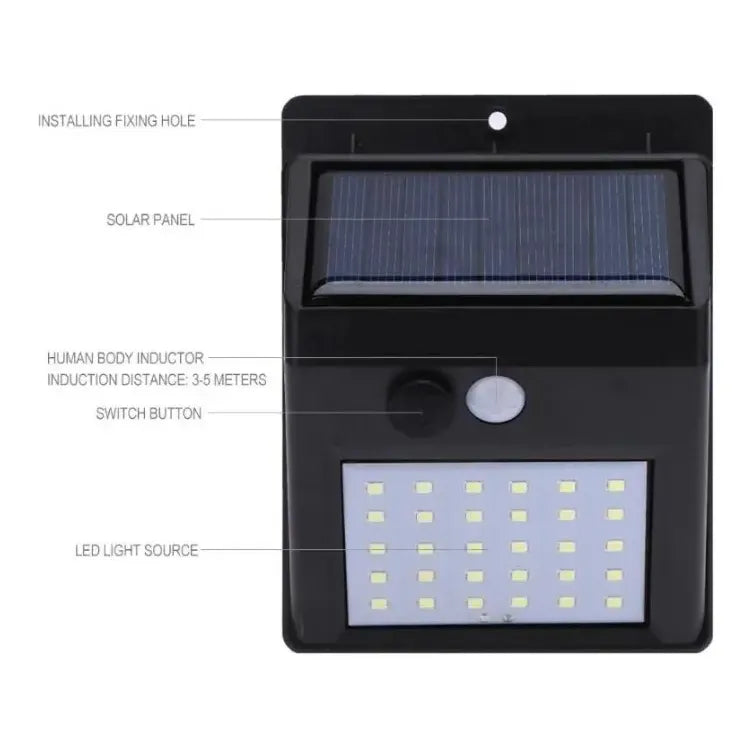 Foco Led Solar 30 Led Con Sensor Movimiento Exterior /003221 Color De La Carcasa Negro Color De La Luz Blanco Frío
